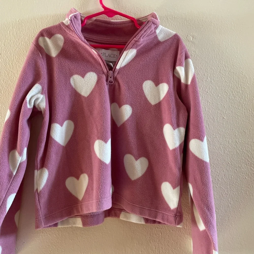 The Children’s Place Pink Heart Fleece Half-Zip Pullover Sweater Toddler 5/6